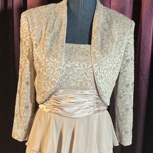 BEIGE DRESS & JACKET WITH SEQUINS - DRESS